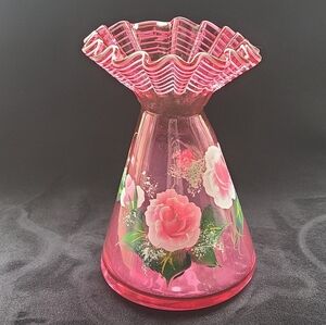 Cranberry Handpainted Vintage Vase